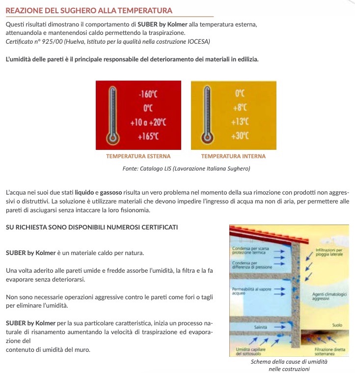 Sughero a spruzzo - Reazione alla temperatura Sughero a spruzzo - Reazione alla temperatura